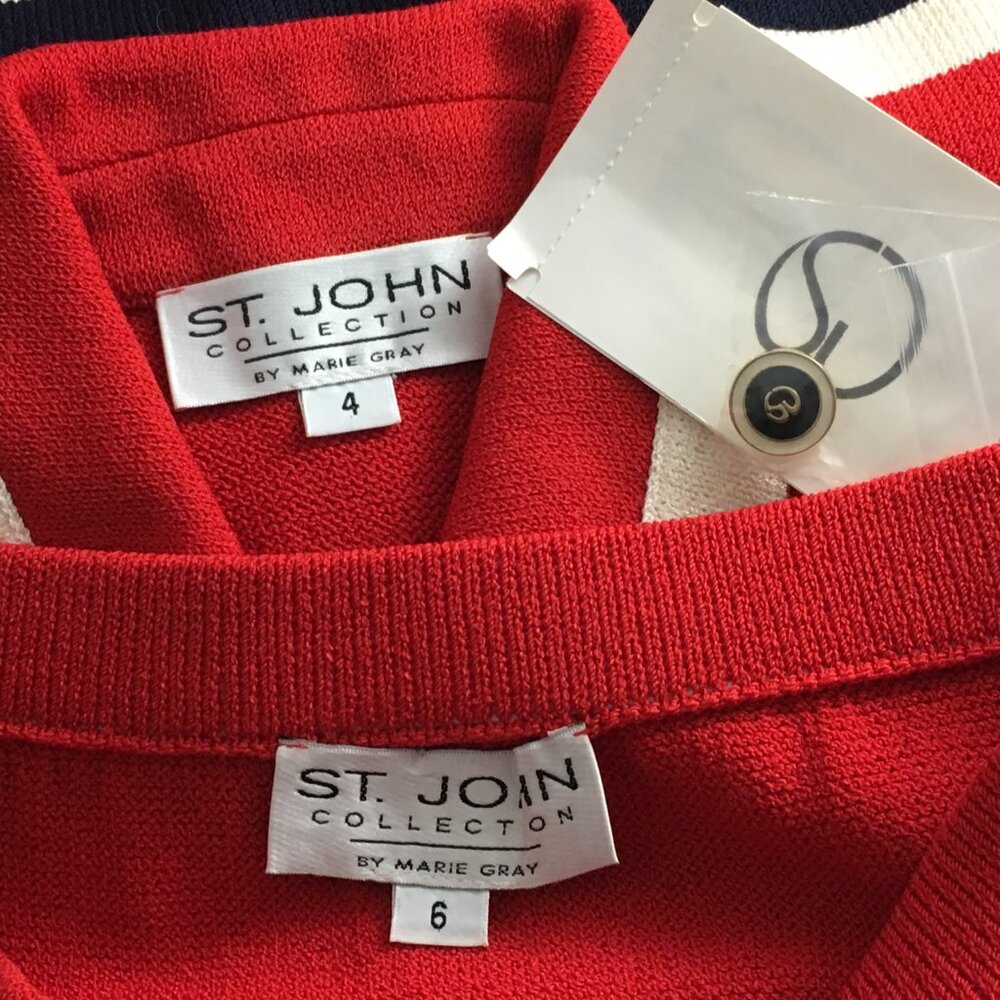 NWT NEW St John collection knit red white blue jacket skirt suit size 4 6 - Picture 9 of 9